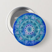 Mandala Wit Omtrek blauwe Waterverf - Ronde Button 7,6 Cm (Voorkant /achterkant)