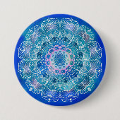 Mandala Wit Omtrek blauwe Waterverf - Ronde Button 7,6 Cm (Voorkant)