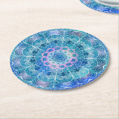 Mandala Wit Omtrek blauwe Waterverf - Ronde Kartonnen Onderzetter (Gebogen)