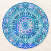 Mandala Wit Omtrek blauwe Waterverf - Ronde Kartonnen Onderzetter (Voorkant)