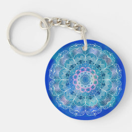 Mandala Wit Omtrek blauwe Waterverf - Sleutelhanger