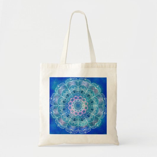 Mandala Wit Omtrek blauwe Waterverf - Tote Bag (Voorkant)
