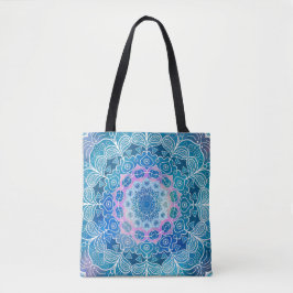 Mandala Wit Omtrek blauwe Waterverf - Tote Bag
