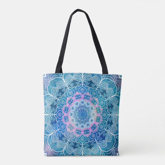 Mandala Wit Omtrek blauwe Waterverf - Tote Bag (Achterkant)
