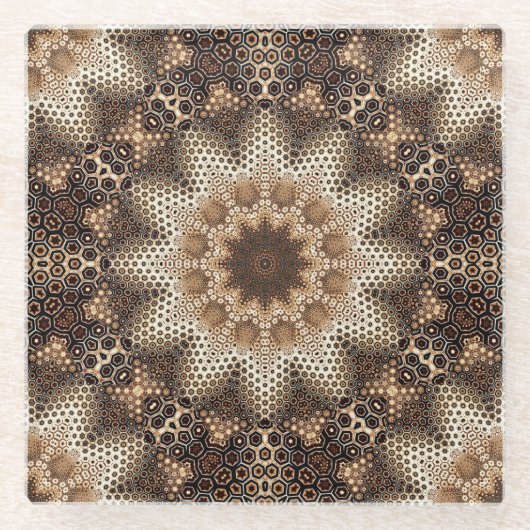 Mandala with Hexagonal Elements Glazen Onderzetter (Voorkant)