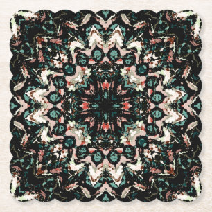 Mandala. Witte, groene, beige cirkelvormig versier Kartonnen Onderzetters