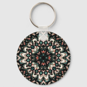 Mandala. Witte, groene, beige cirkelvormig versier Sleutelhanger
