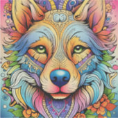 Mandala Wolf met Bloemaccenten Sticker (Voorkant)