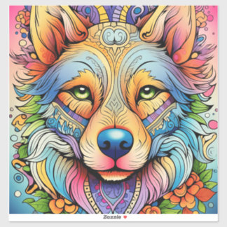 Mandala Wolf with Floral Accents Sticker