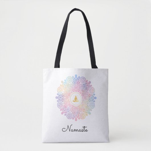 *~* Mandala Women Meditation Energy Pastel Rainbow Tote Bag (Voorkant)
