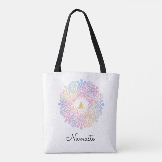 *~* Mandala Women Meditation Energy Pastel Rainbow Tote Bag (Achterkant)