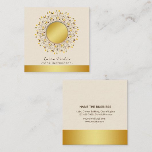 Mandala Yoga Instructor Classic Lotus Floral Gold Vierkante Visitekaartje (Voorkant / Achterkant)
