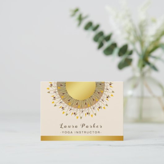 Mandala Yoga Instructor Classic Lotus Floral Gold Visitekaartje (Staand voorkant)