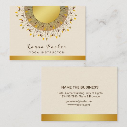 Mandala Yoga Instructor Classic Lotus Floral Gold Visitekaartje (Voorkant / Achterkant)