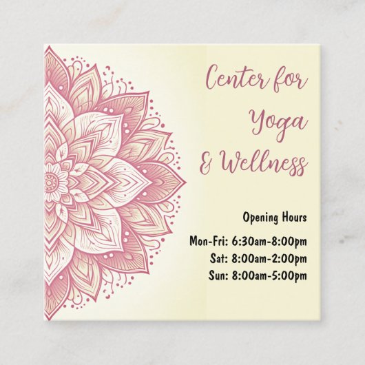 Mandala Yoga Studio Lichtgele Pastel Roze Roos Vierkante Visitekaartje (Voorkant)