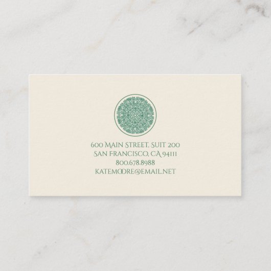 Mandala Yoga Symbool van het Universum Groene Crèm Visitekaartje (Achterkant)