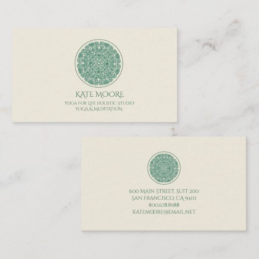 Mandala Yoga Symbool van het Universum Groene Crèm Visitekaartje (Voorkant / Achterkant)