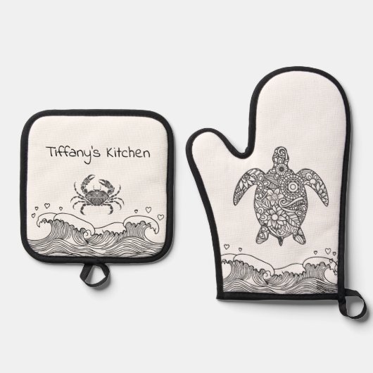 Mandala Zee Schildpad en Krab Ovenwant & Pannenlap Set (Voorkant)