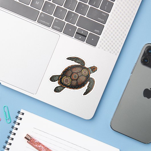Mandala zee schildpad ontwerp sticker (Laptop met iPhone)