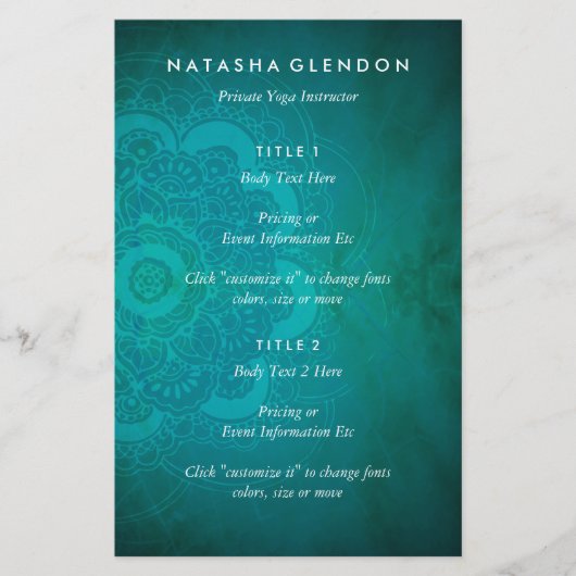 Mandala Zen Blauwgroen Turquoise Blue Yoga Flyer (Voorkant)