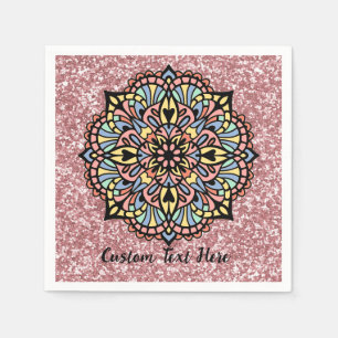 Mandala Zen Yoga Meditation Pastel Pink Glitter Servet