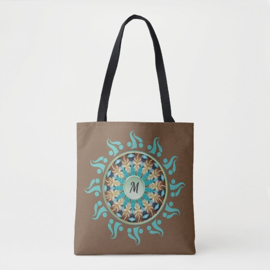 Mandala Zon Turkoois, bruin, blauw en Tan Tas (Voorkant)