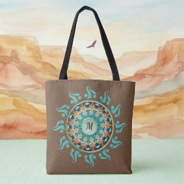 Mandala Zon Turquoise, bruin, blauw en Taupe Schou Tote Bag
