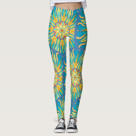 Mandala Zonnegodin, Rode Geeltjes op Aqua Leggings