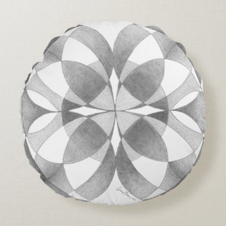 Mandala, zwart, grijs, wit rond kussen