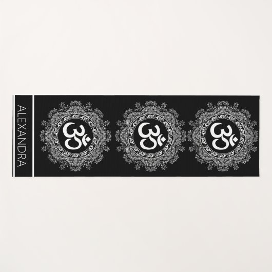 Mandala Zwart Wit OM Symbool Naam Gepersonaliseerd Yogamat (Voorkant (horizontaal))