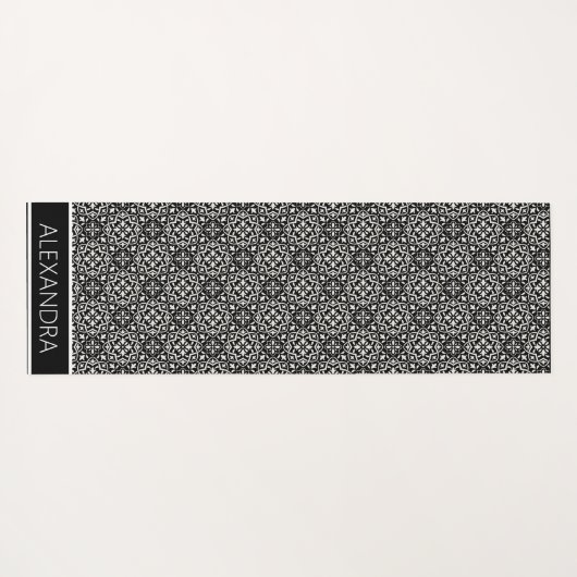 Mandala Zwart Wit Patroon Naam Gepersonaliseerd Yogamat (Achterkant (horizontaal))