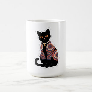 Mandala Zwarte Kat Bel Halsband Koffiemok