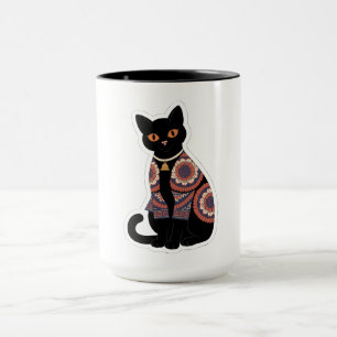 Mandala Zwarte Kat Bel Halsband Koffiemok Mok