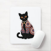 Mandala Zwarte Kat Bel Kraag Muismat (Met muis)