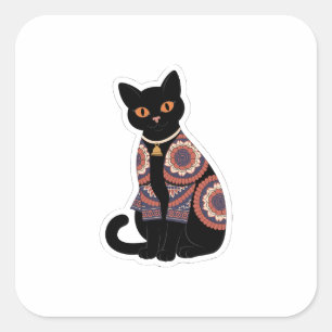 Mandala Zwarte Kat Bel Kraag Sticker