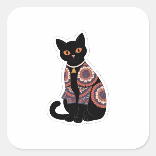 Mandala Zwarte Kat Bel Kraag Sticker (Voorkant)