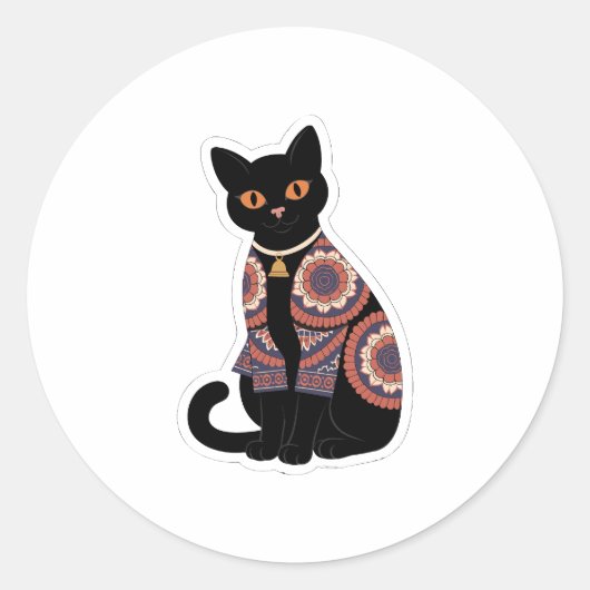 Mandala Zwarte Kat Bel Kraag Sticker (Voorkant)