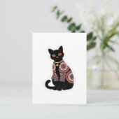 Mandala Zwarte Kat met Belhalsband Kaart (Staand voorkant)