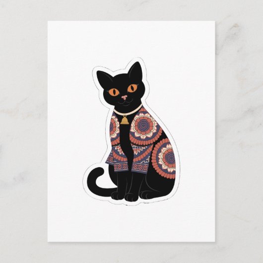 Mandala Zwarte Kat met Belhalsband Kaart (Voorkant)