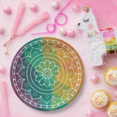 Mandalabloem in regenboog, laag poly-kleurig desig papieren bordje (Feest)