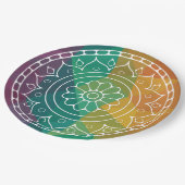 Mandalabloem in regenboog, laag poly-kleurig desig papieren bordje (Gekanteld)