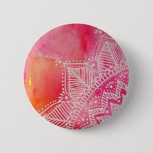 Mandalabloem op waterverf achtergrond - roze ronde button 5,7 cm (Voorkant)