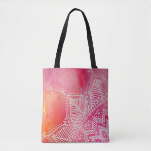 Mandalabloem op waterverf achtergrond - roze tote bag