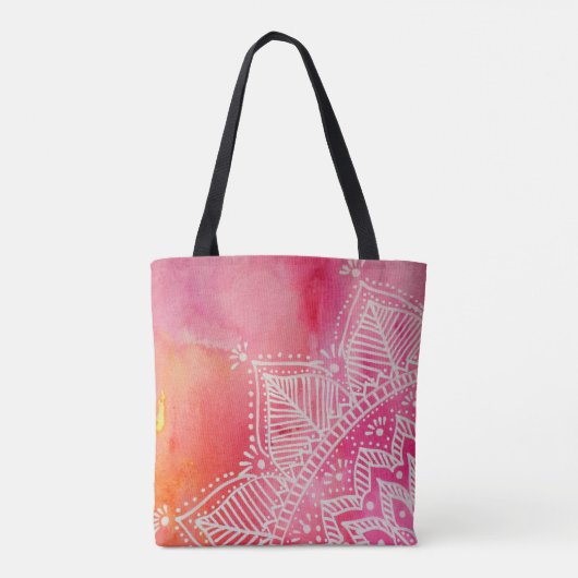 Mandalabloem op waterverf achtergrond - roze tote bag (Achterkant)