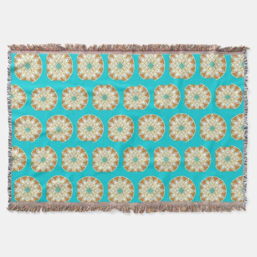 Mandalapatroon in chocolade, tan en turquoise deken (Voorkant)
