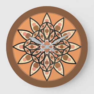 Mandalapatroon in chocolade, terracotta en roest grote klok