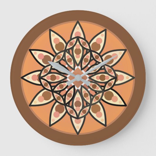 Mandalapatroon in chocolade, terracotta en roest grote klok (Voorkant)