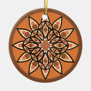 Mandalapatroon in chocolade, terracotta en roest keramisch ornament