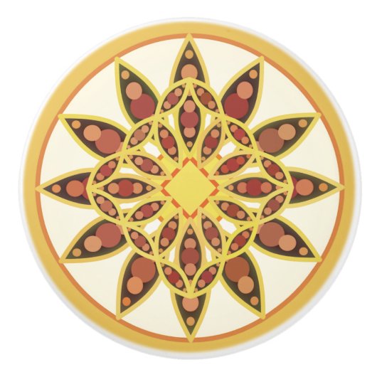 Mandalapatroon in chocolade, terracotta en roest keramische knop (Voorkant)