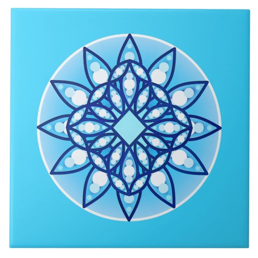 Mandalapatroon in hemelsblauw, kobalt & wit tegeltje (Voorkant)